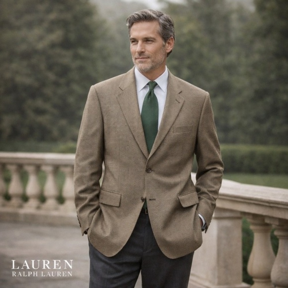 Lauren Ralph Lauren Men's‎ 42R Brown Multi Check Wool Blend Sport Coat Blazer